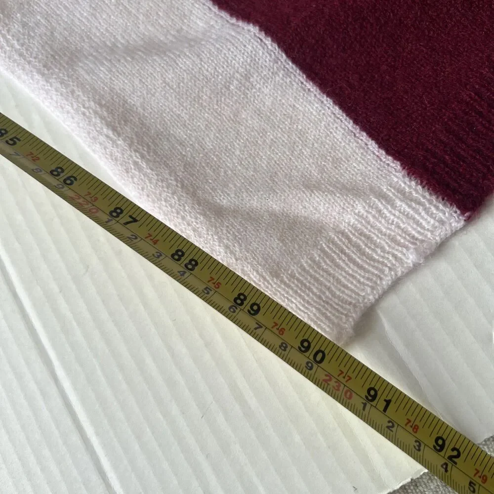 Minnie Rose Unisex 100% Cashmere Color Blocked Sport Scarf Burgundy/White NWT